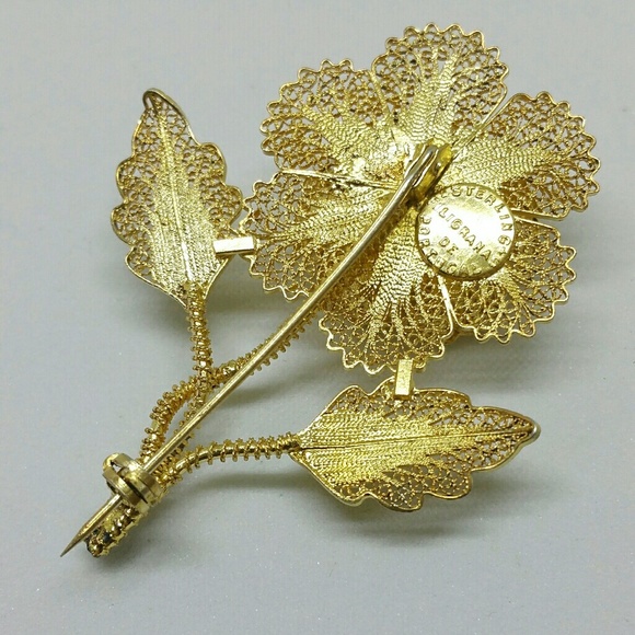 VTG sterling vermeil Portuguese filigree brooch - Picture 7 of 8